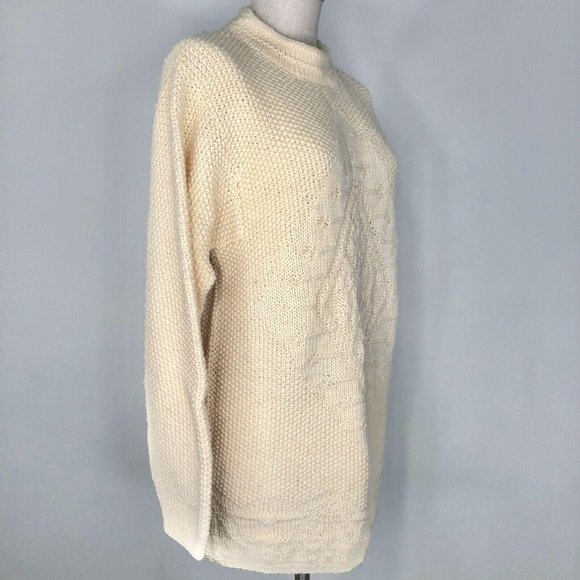Linda Allard Ellen Tracy Wool Sweater Womens Size M Fisherman Knit Vintage Tunic - Picture 3 of 7
